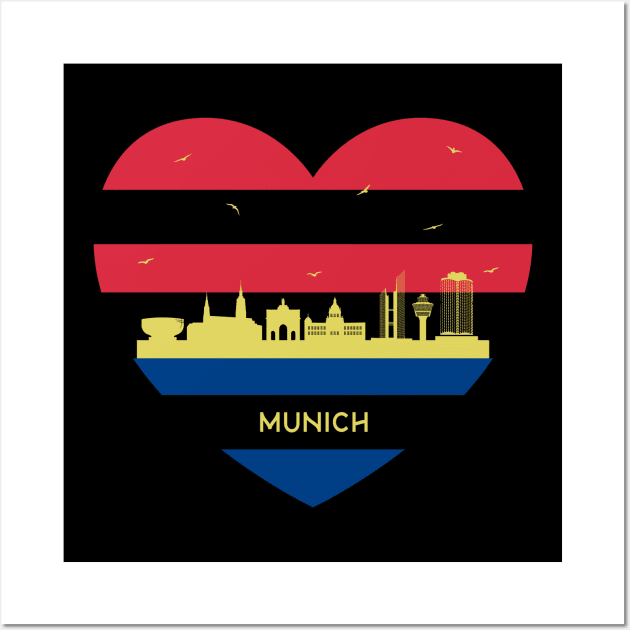 Germany Skyline cityscape Heart Shape Birds Flying Munich Wall Art by Msafi